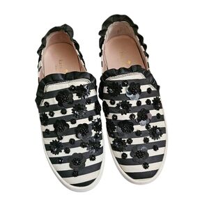 Kate Spade New York‎ Louise Sneakers Womens 6 Slip On Shoes Striped Black White